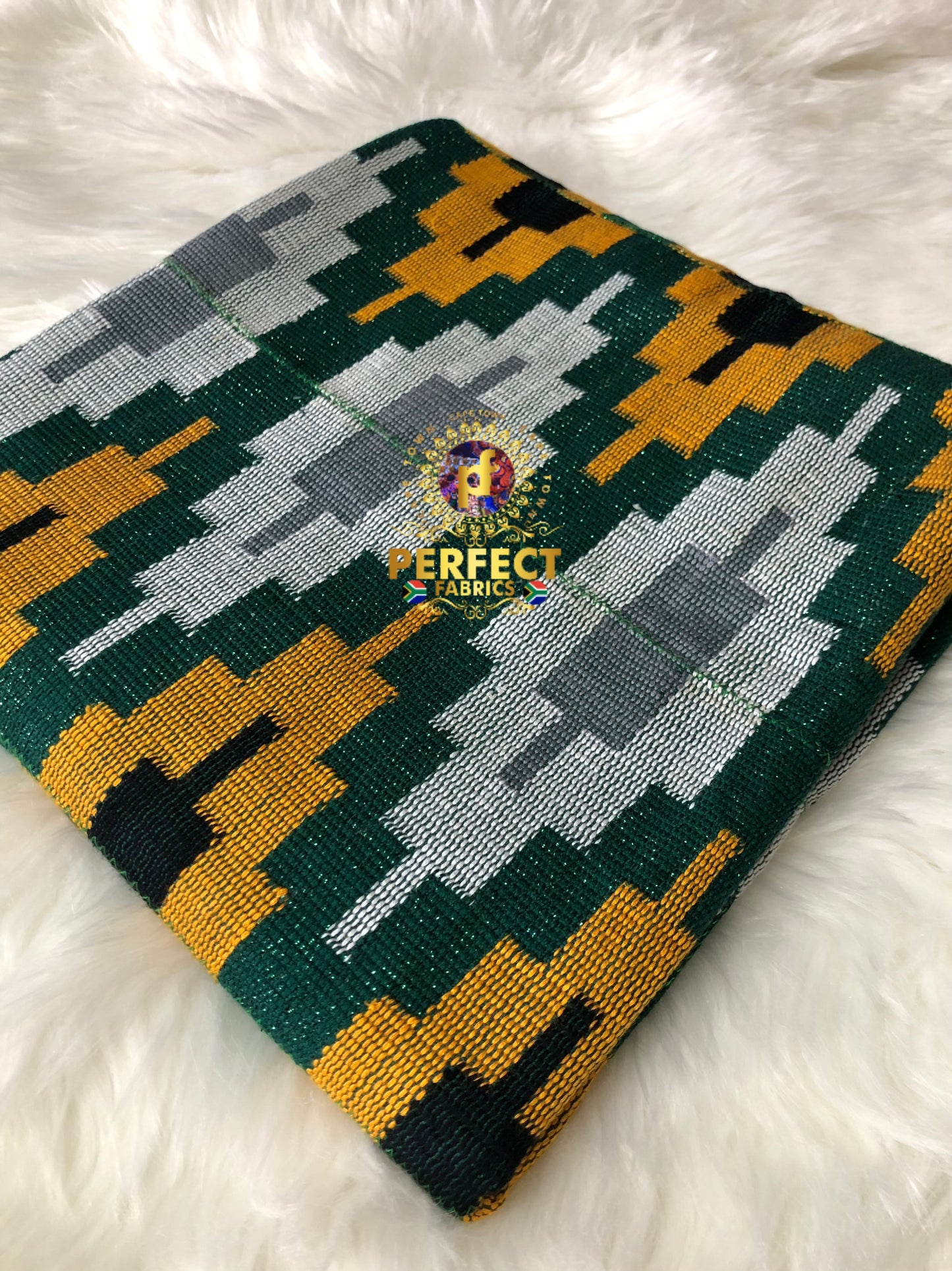 Gold,Green,White & Black Ashanti Kente