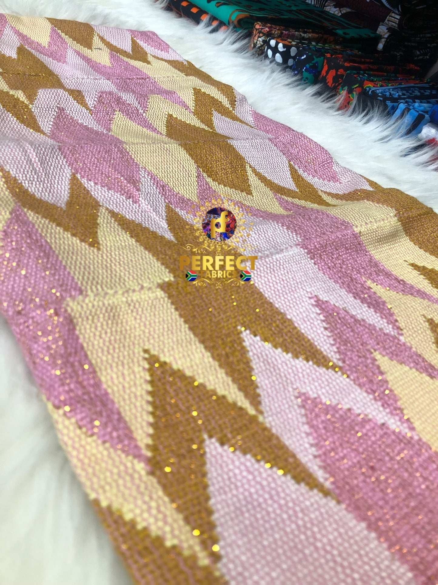 Baby Pink, Cream & Gold  Ashanti Kente