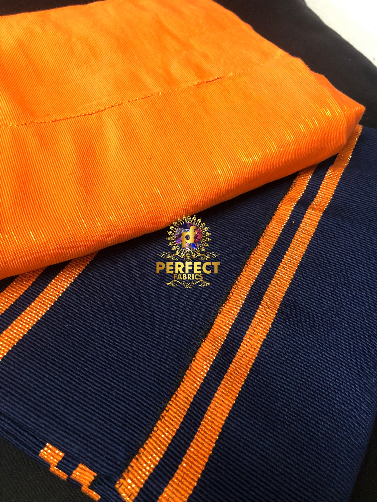 Dark Blue & Orange Fugu Kente Set