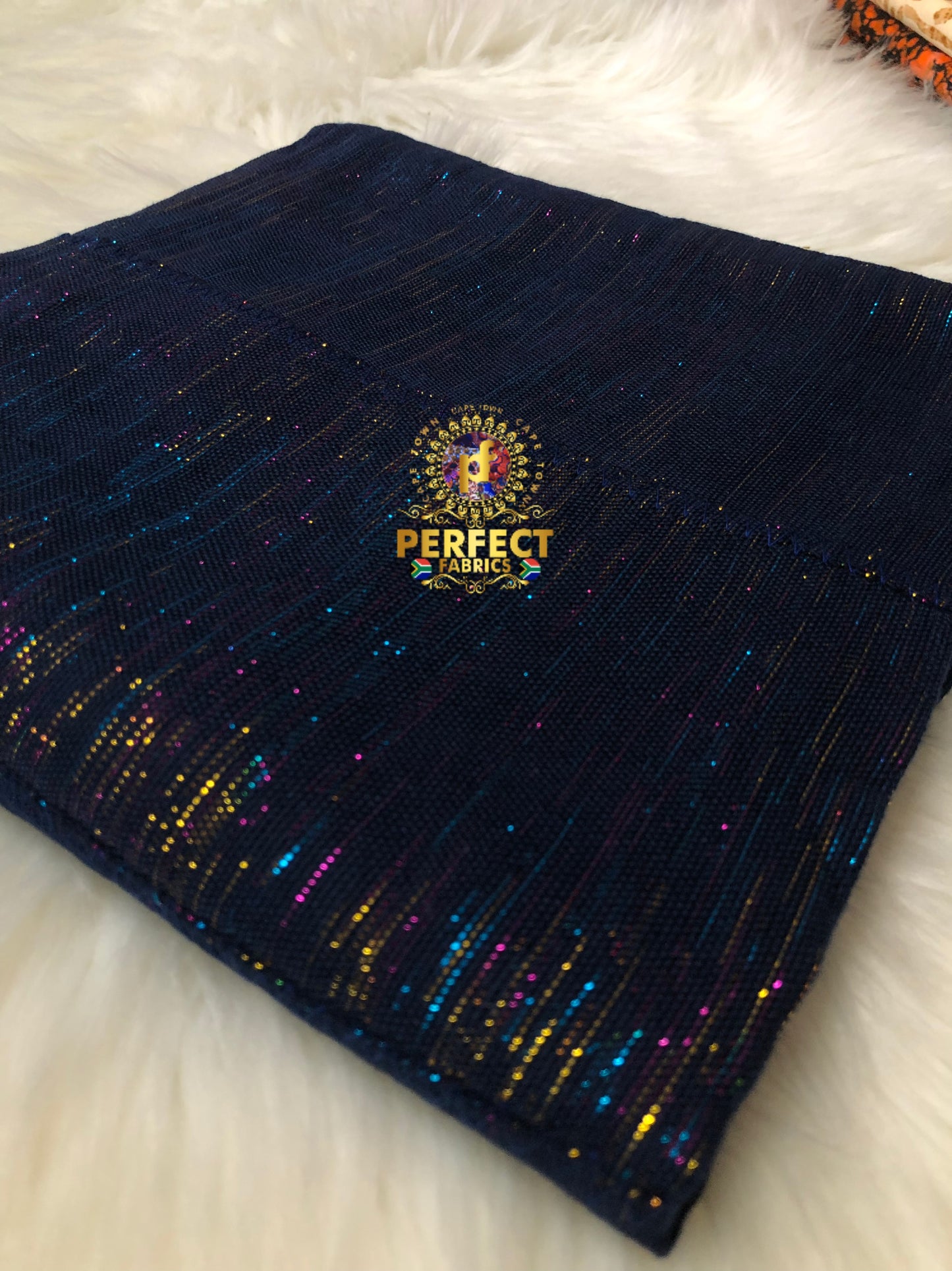 Ashanti- Navy Blue with Mixed Shimmery Plain Kente