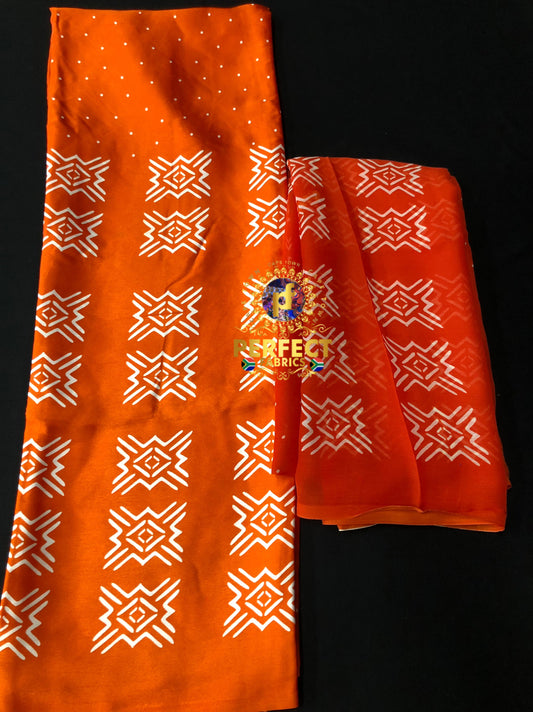 Orange & White Tribal Silk Set