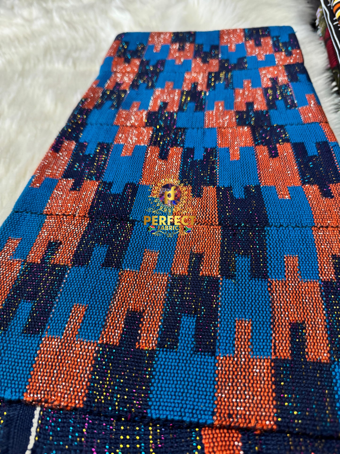 Blue Tones & Orange Ashanti Kente