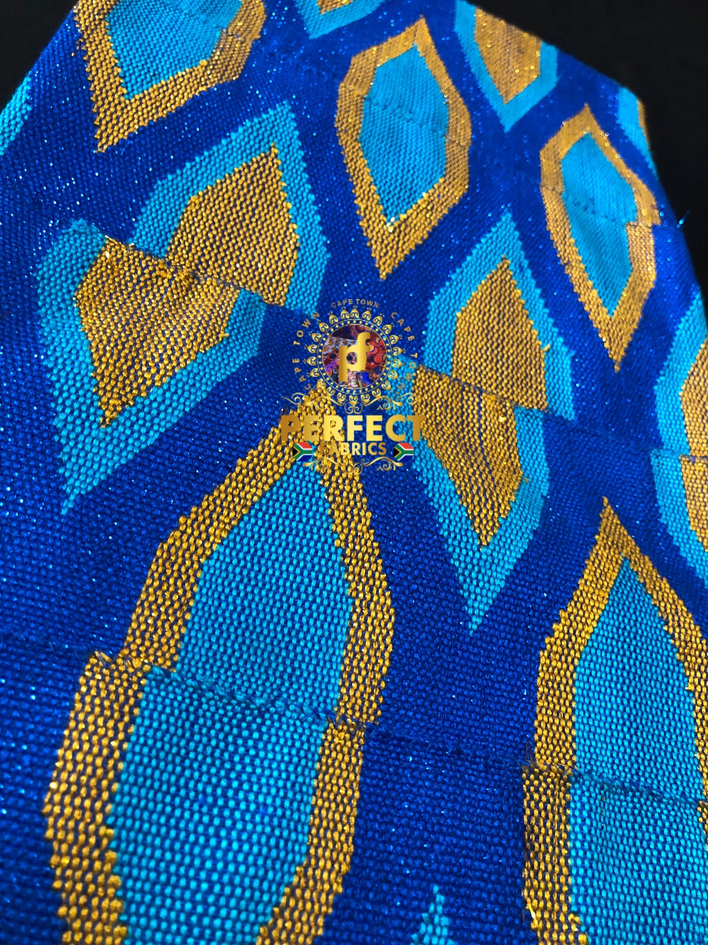 Deep Blue, Gold & Sky Blue Ashanti Kente