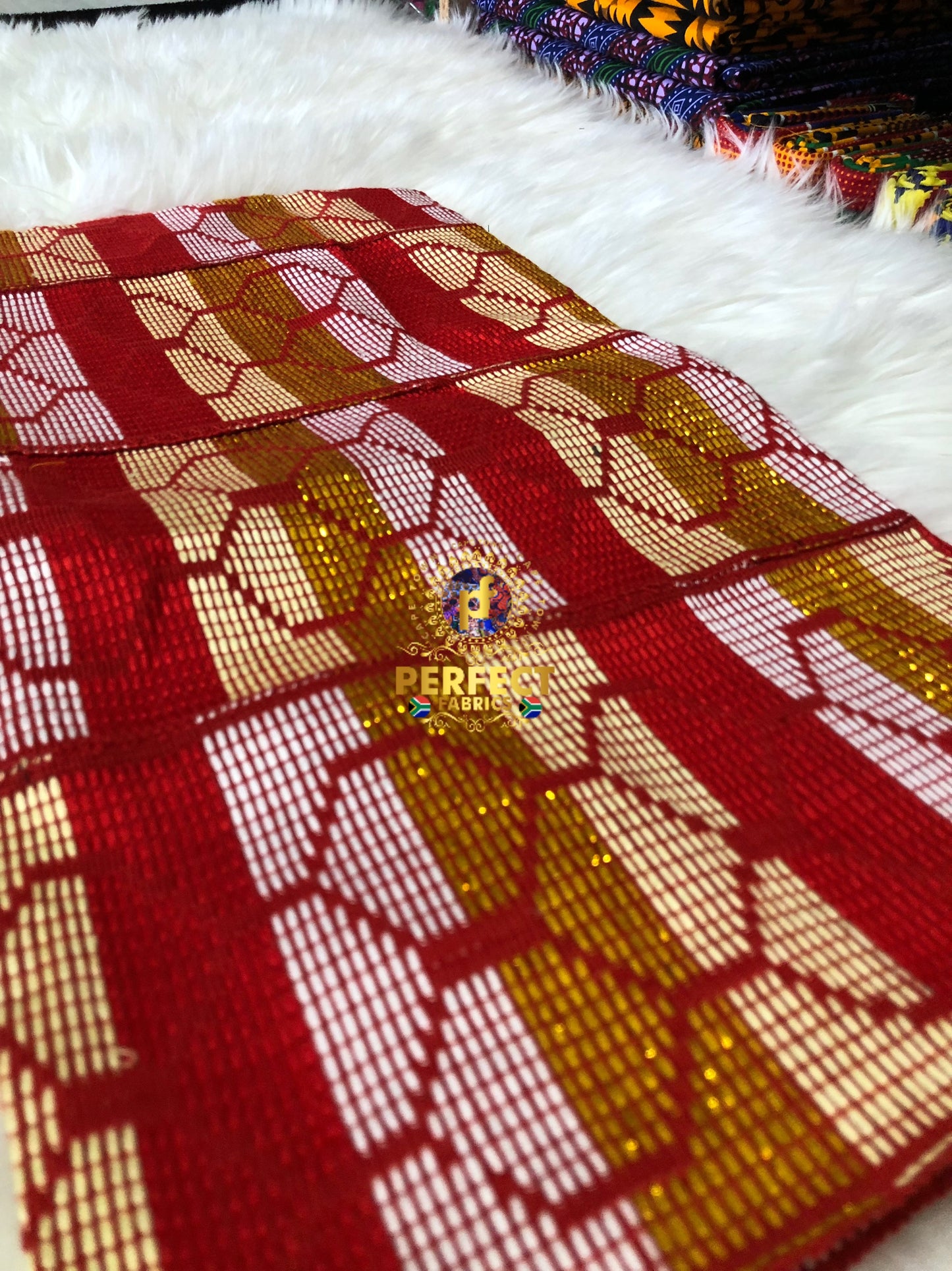Red, Gold, Cream & White Ashanti Kente