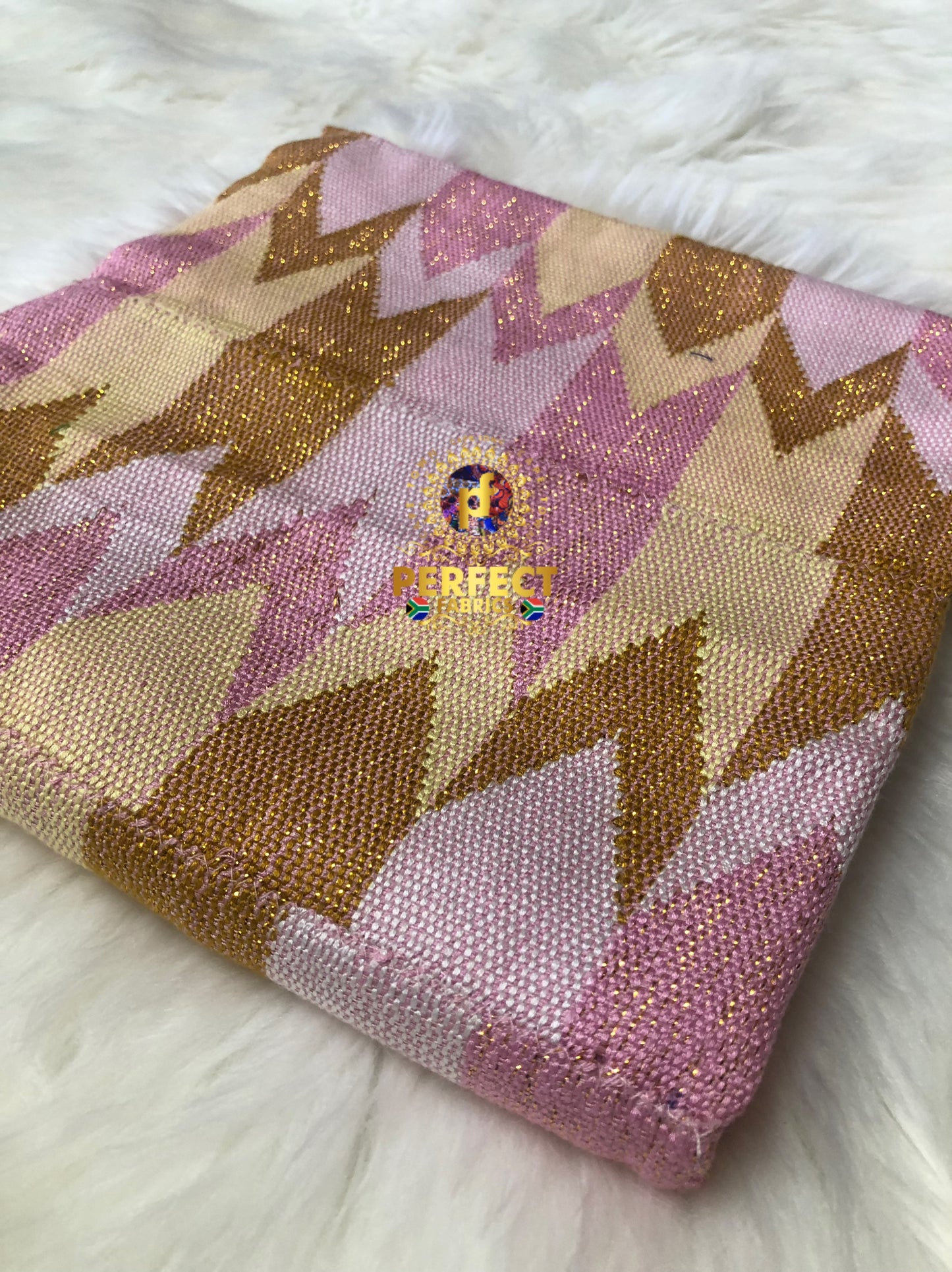 Baby Pink, Cream & Gold  Ashanti Kente