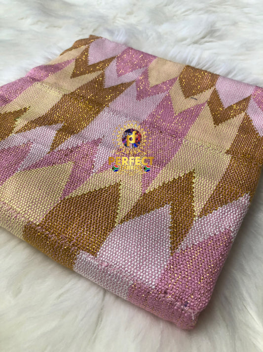 Baby Pink, Cream & Gold  Ashanti Kente