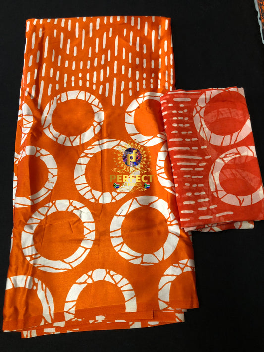 Orange & White Adire Silk Set