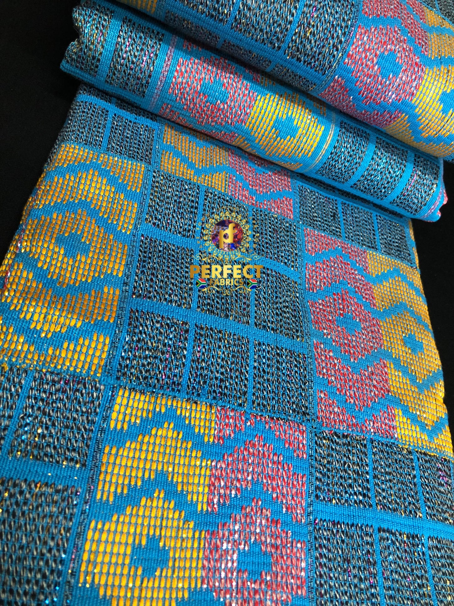 Blue, Pink & Gold Ashanti Kente