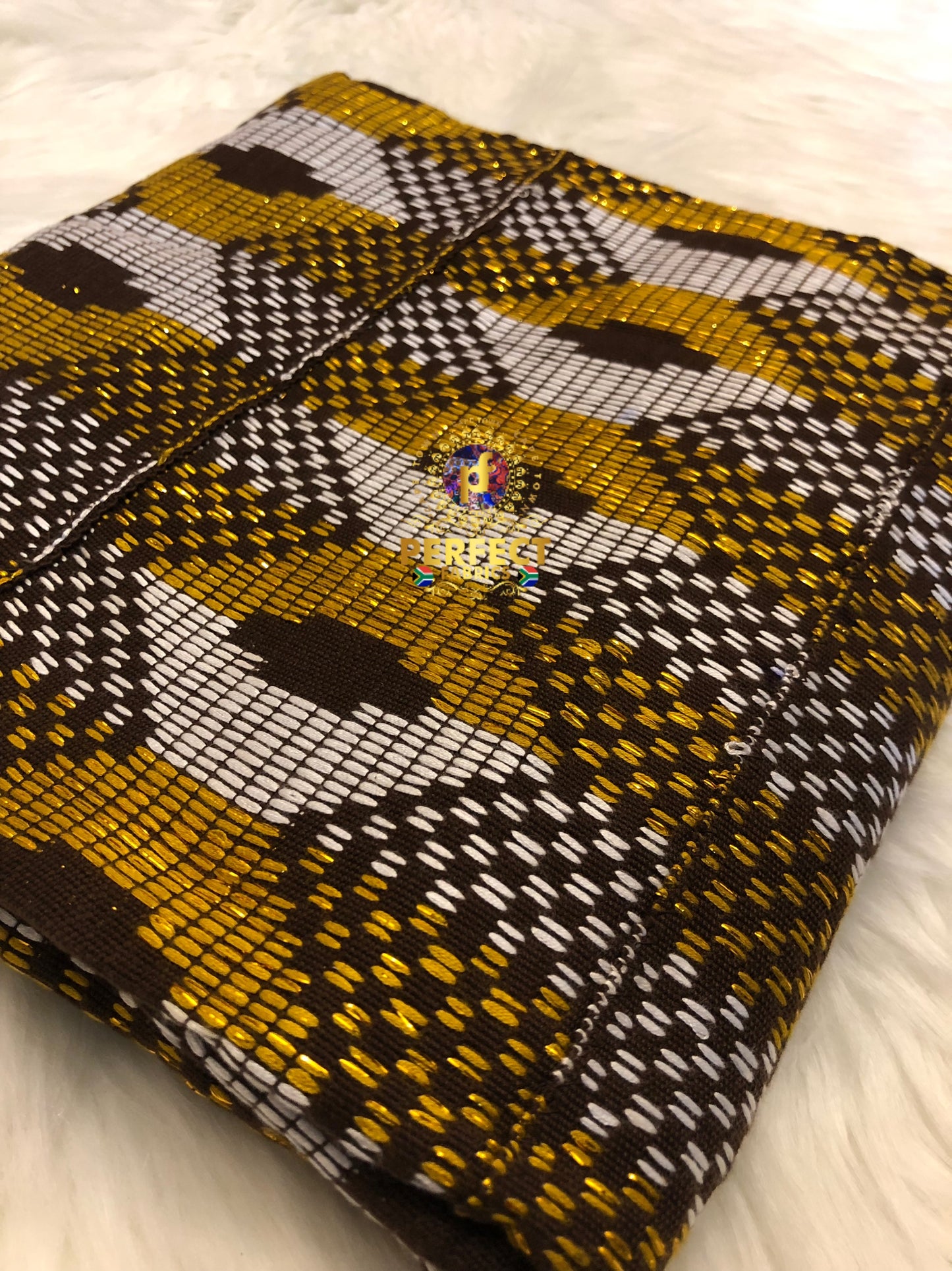 Brown , Gold & White Ashanti Kente