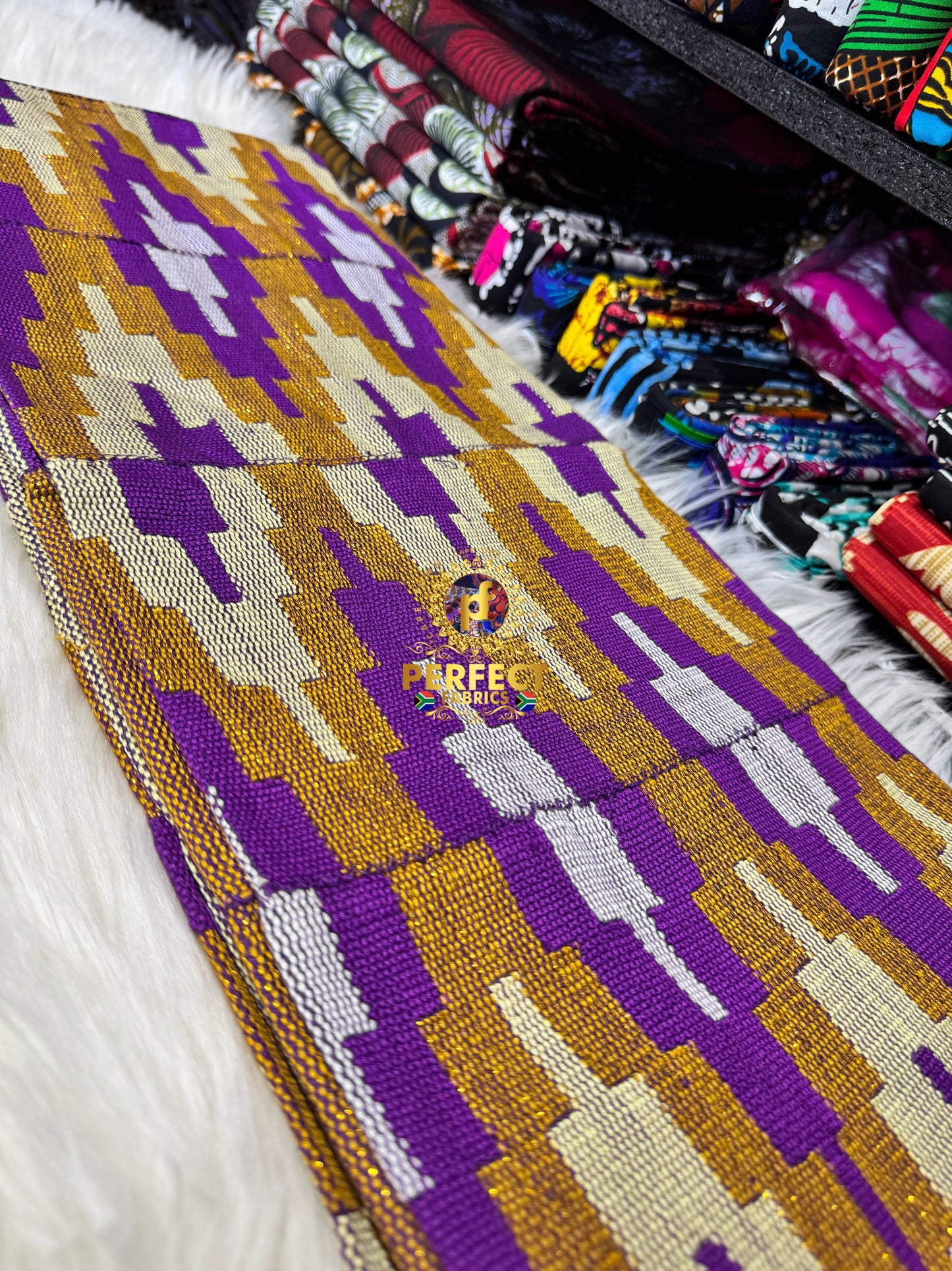 Purple, Gold & Cream Ashanti Kente