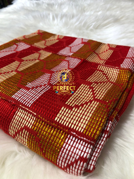 Red, Gold, Cream & White Ashanti Kente
