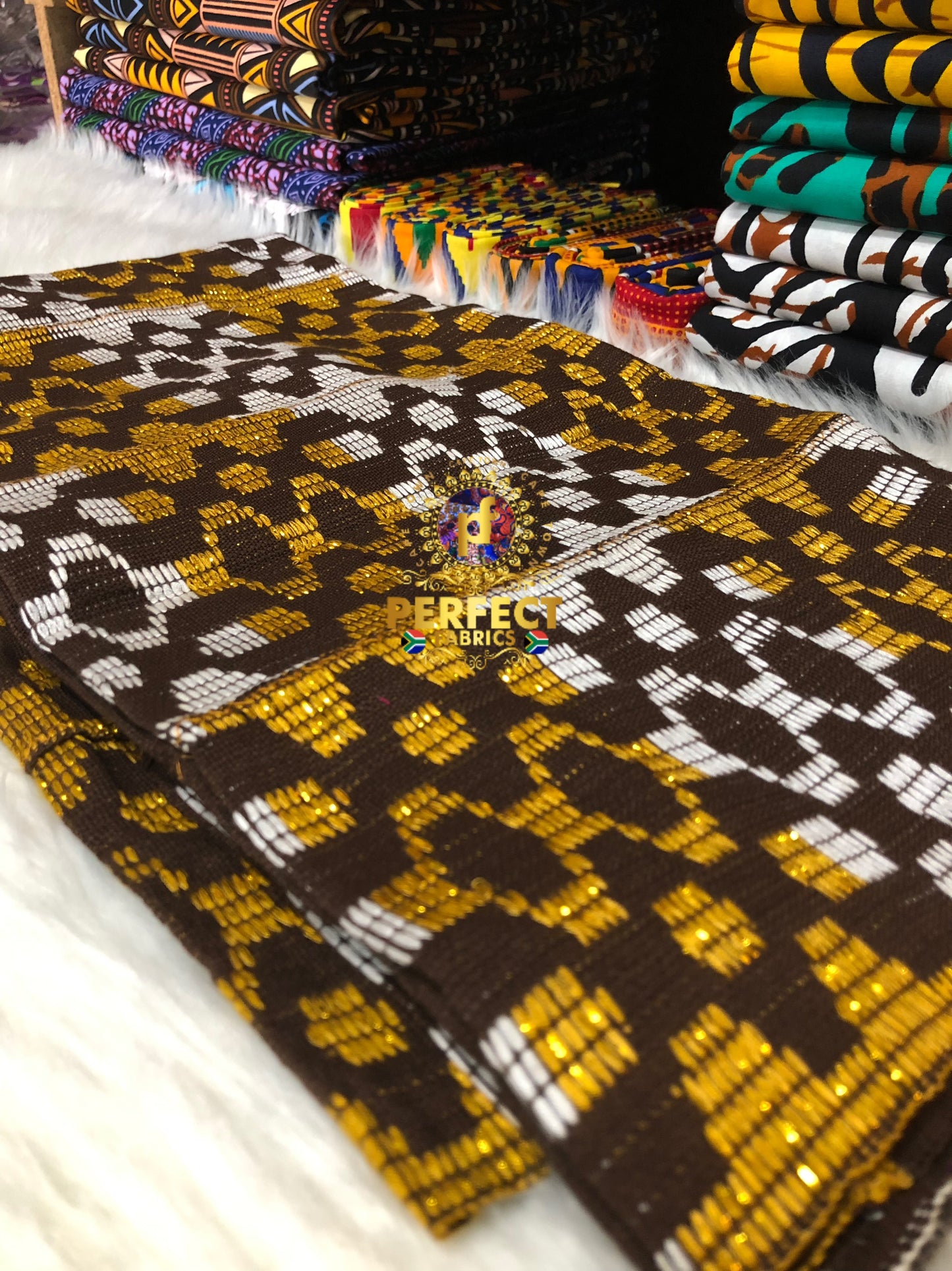 Brown, Gold & White Ashanti Kente