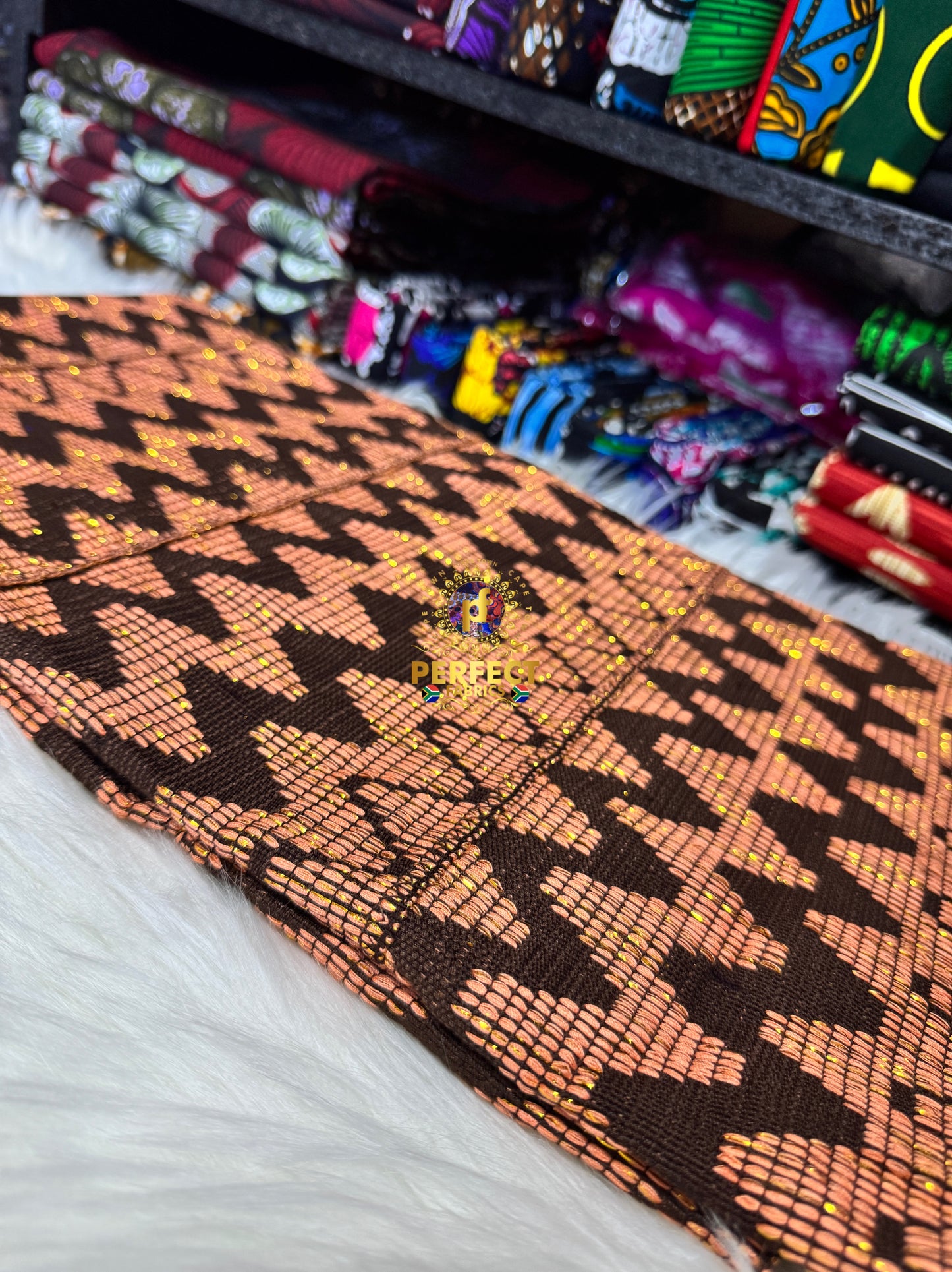 Brown & Peach Ashanti Kente