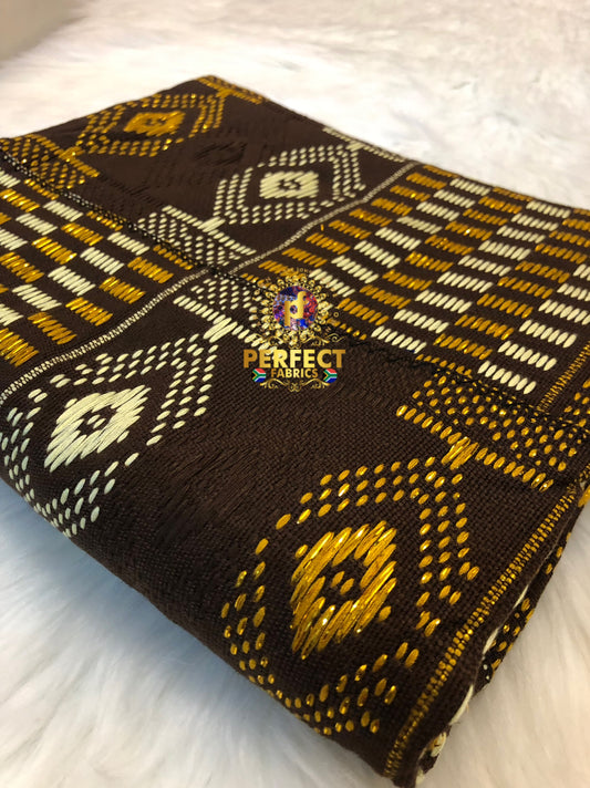 Brown , Cream & Gold Ashanti Kente
