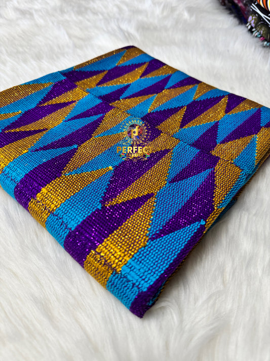 Purple, Sky Blue & Gold Ashanti Kente