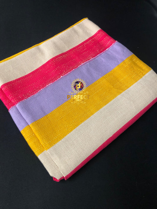 Pink, Light Purple, Gold & Beige Fugu Kente