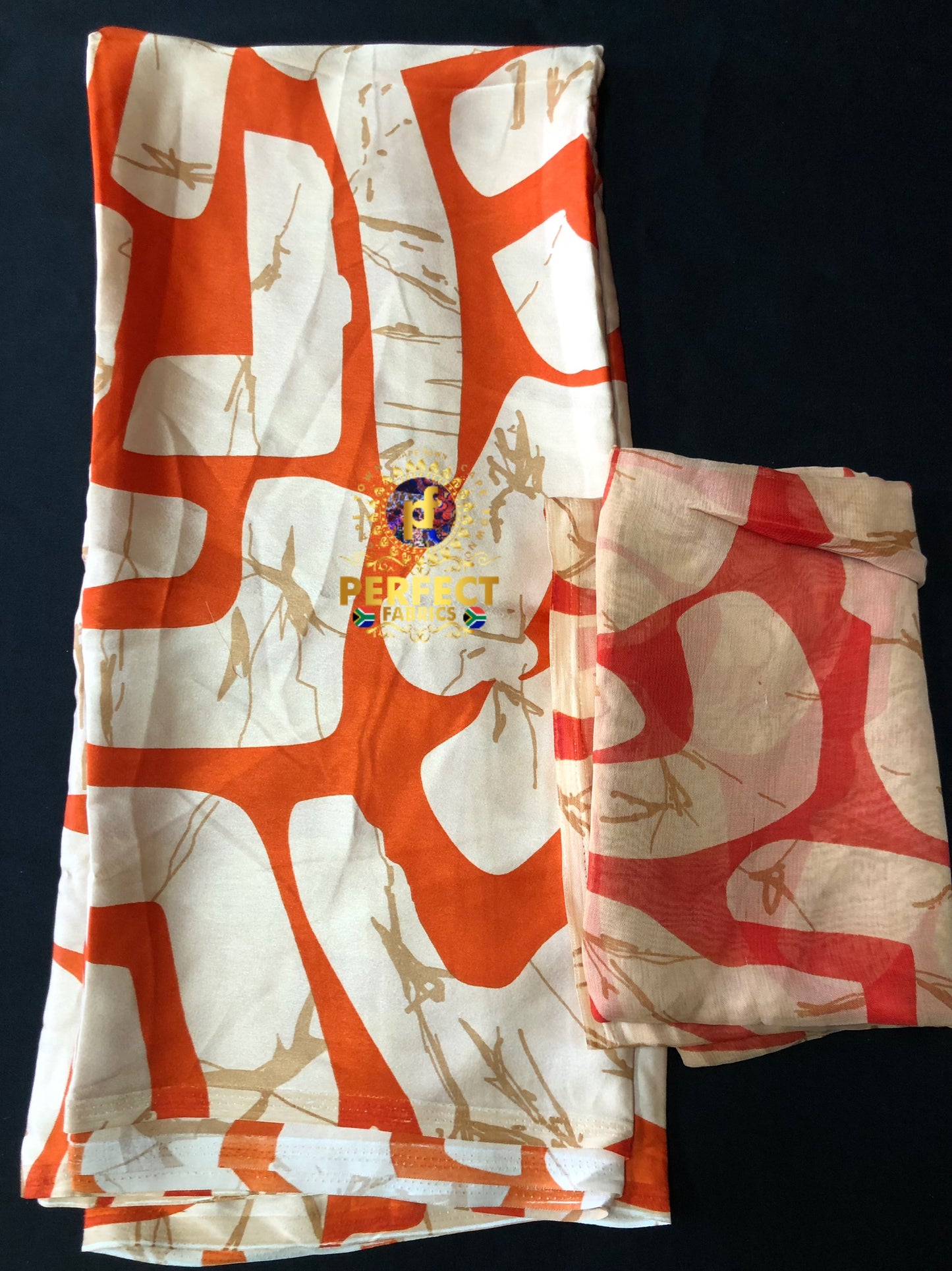 Orange & Beige Adire Silk Set