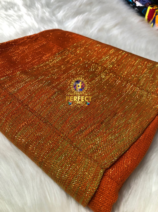 Orange & Lime Green Ombre Shimmery Plain Kente