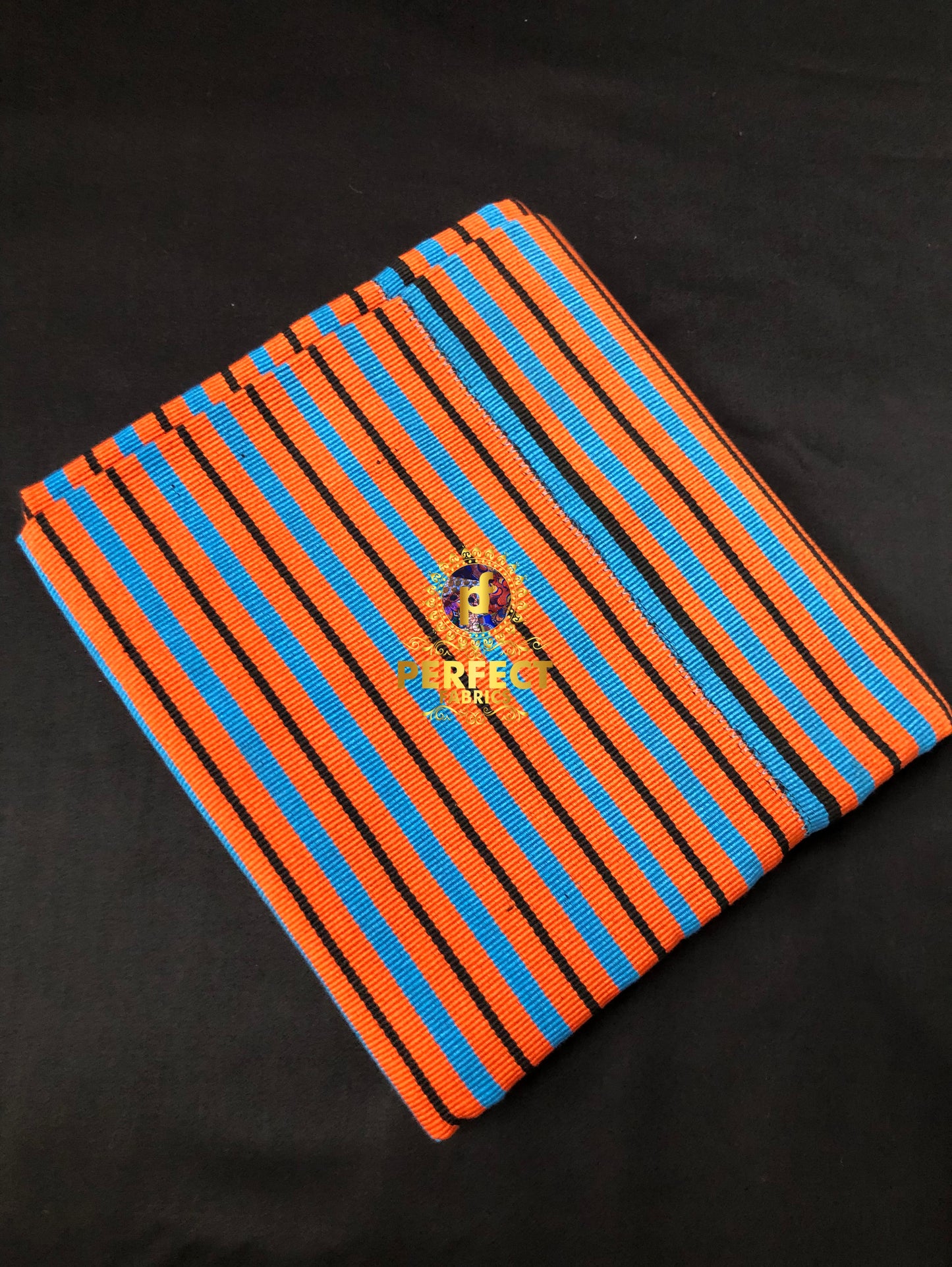 Orange, Black & Blue Fugu Kente