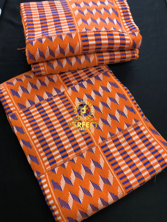 Peach, Blue & White Ashanti Kente